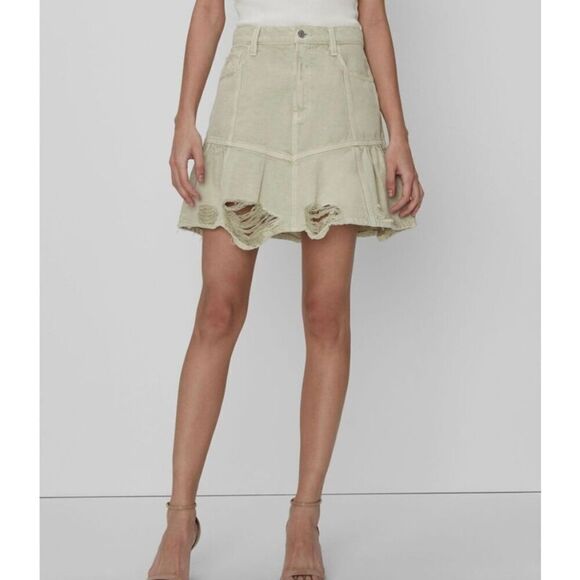 7 For All Mankind Dresses & Skirts - 7 For All Mankind Peplum Distressed Denim Skirt in Soft Olive sz 30 NWT SOLD OUT